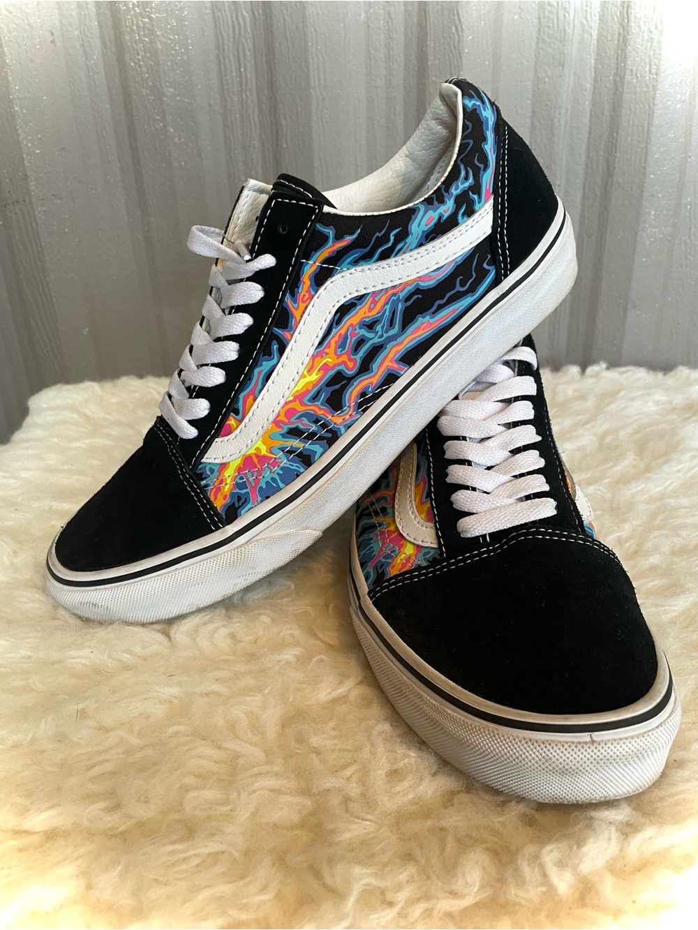 Vans Old Skool 'Electric flame' Glow in the Dark Men’s sz 8.5/ Wmns sz 10 Black